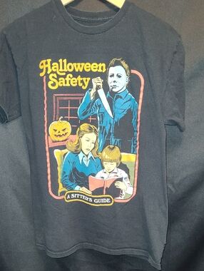 Halloween Safety A SITTERS GUIDE Graphic  Black T-Shirt Size Med